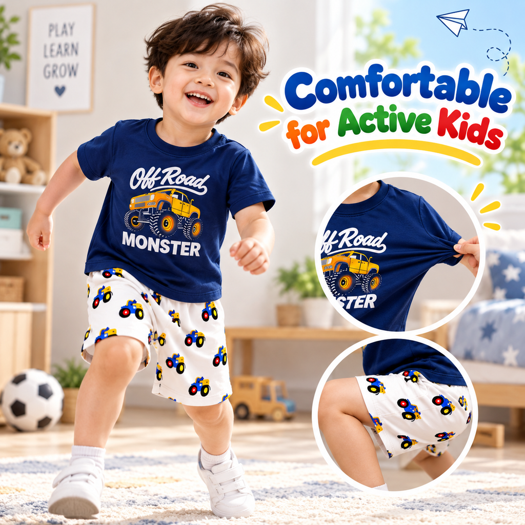 Cotton T-Shirt & Shorts 5-Piece Combo Set for Kids