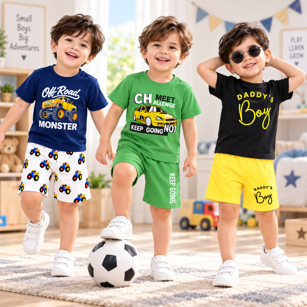 Cotton T-Shirt & Shorts 5-Piece Combo Set for Kids