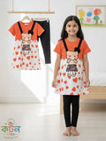 Girls orange teddy bear frock with black leggings set