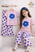 Girls pink mini daisy floral t-shirt with matching wide leg pants set