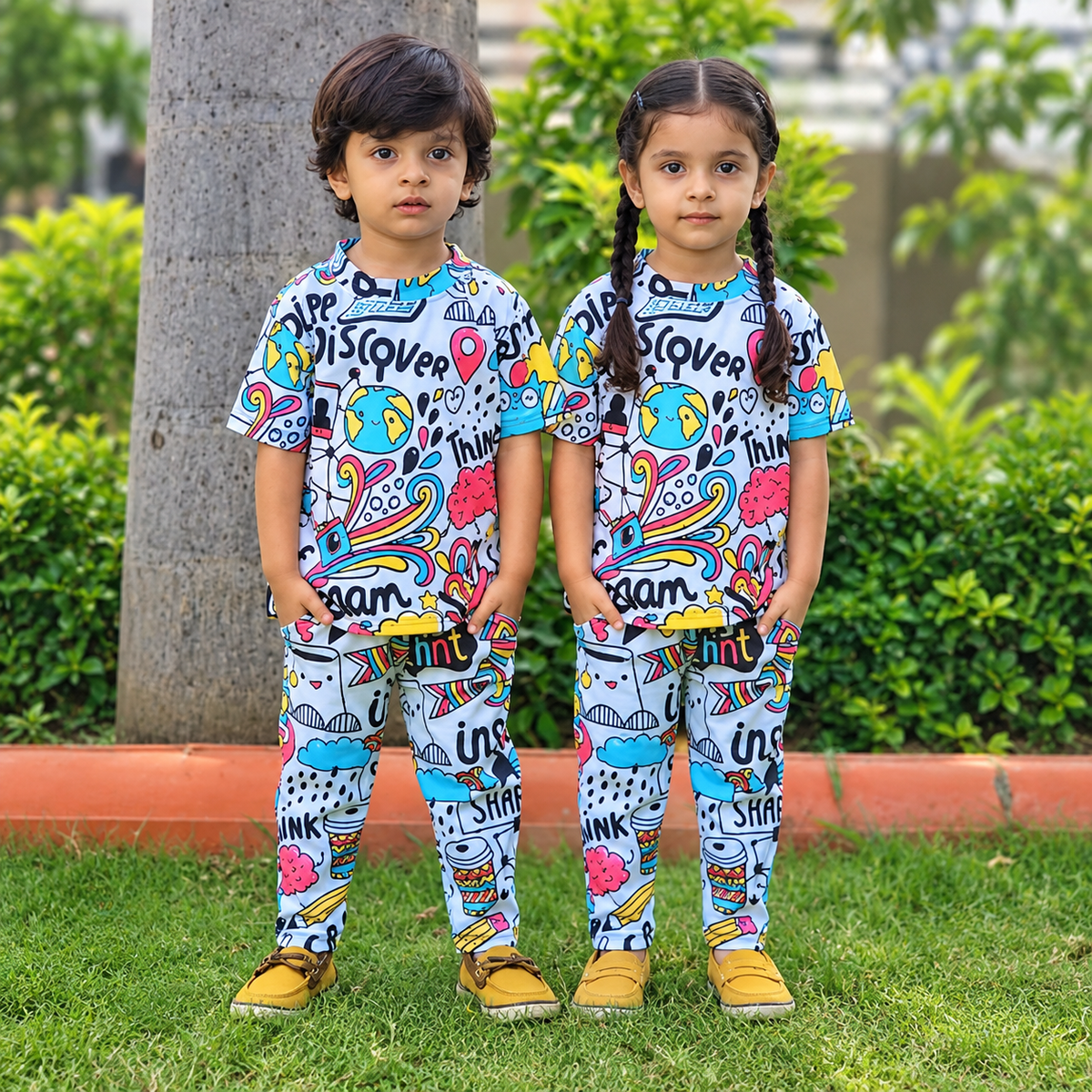 Discover Doodle Print T-Shirt & Pant Set