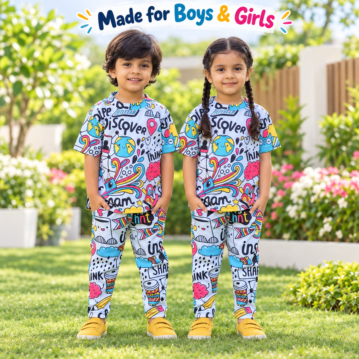 Discover Doodle Print T-Shirt & Pant Set