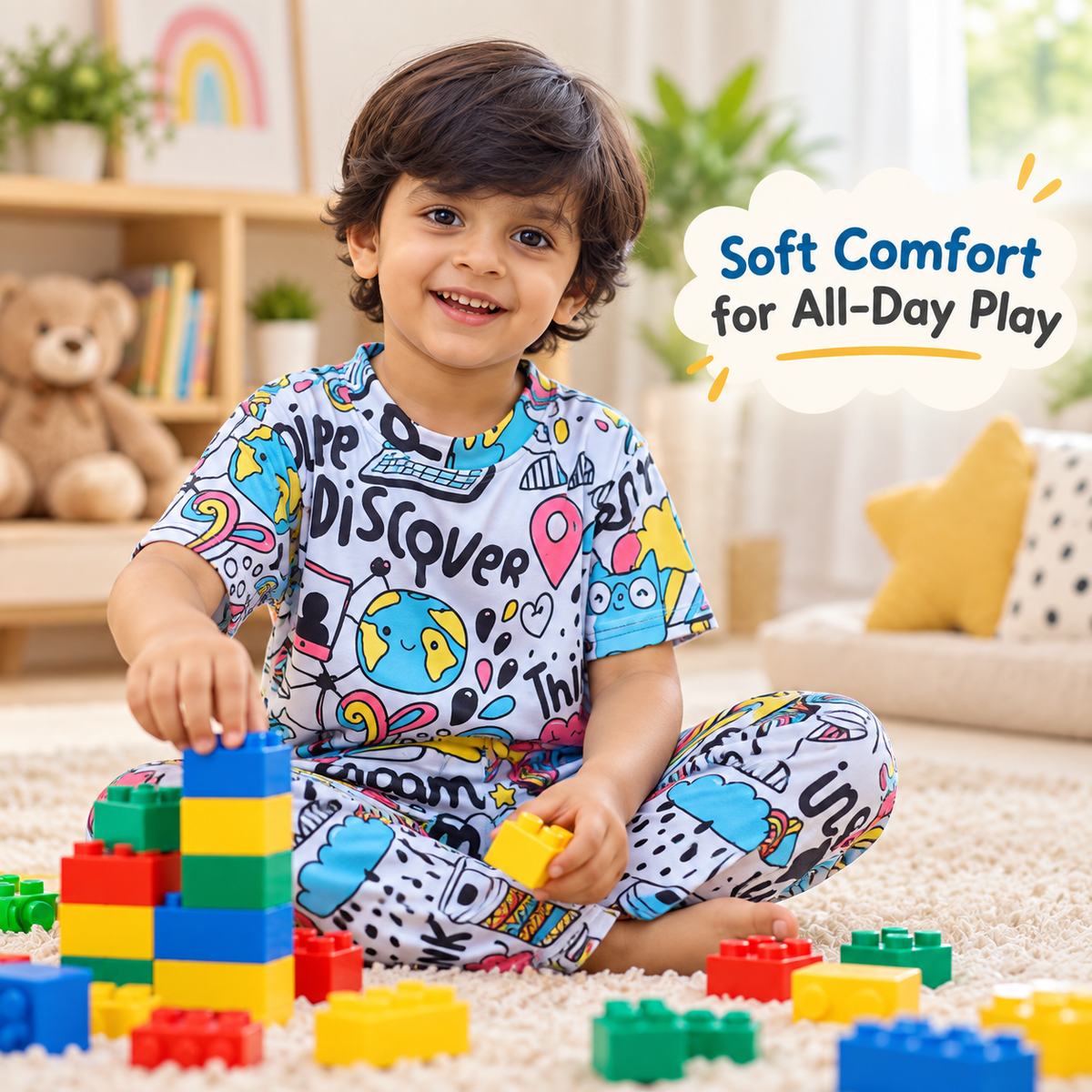 Discover Doodle Print T-Shirt & Pant Set